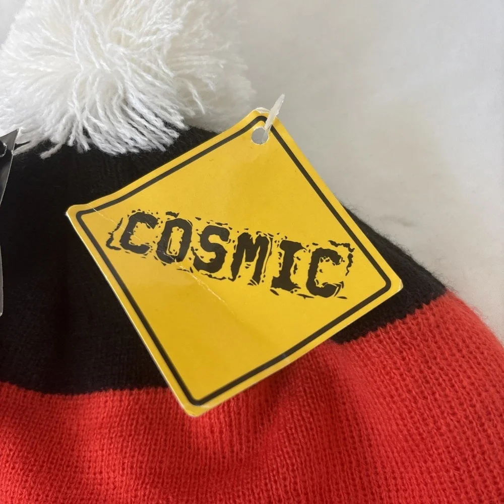 The Hundreds Team Beanie Cosmic Los Angeles Authentic Red Orange Black White Pom
